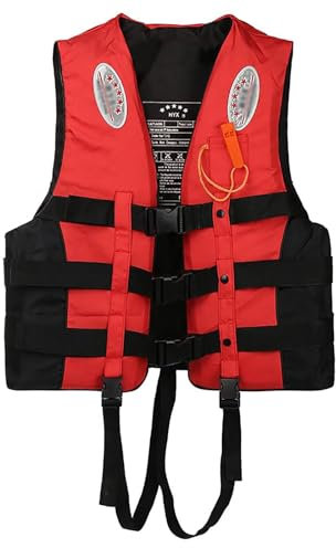 Homesally Giubbotto di Salvataggio per Adulti, Giubbotto Salvagente per Kayak con Fischietto, Giubbotto Salvagente per Donna e Uomo Regolabile per Sport Acquatici, Pesca, Canottaggio, Surf,Rosso,S