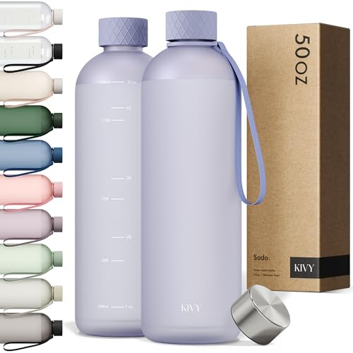 KIVY Gourde Tritan 1,5 L - Étanche & Compatible Eau Pétillante - Pour Sport, Gym, École & Bureau - Gourde Sport - Bouteille d’Eau 1 ,5L - Lavable au Lave-Vaisselle - Sans BPA - Bleu