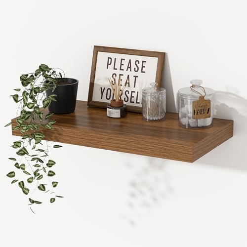29.5cm Deep Floating Shelves for Wall, 40cm Walnut Floating Wall Shelf, Heavy Duty 44lbs Wooden Wall Mounted Shelving, Extra Wide Storage Shelves for Kitchen, Bathroom, Living Room & Bedroom Organizer