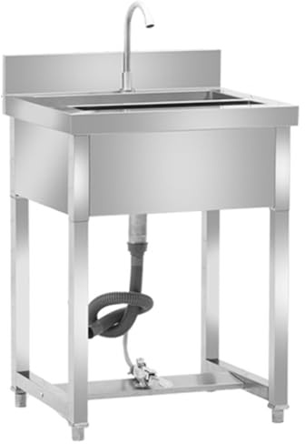GOCHUSX Lavandino in Acciaio Inox, Stazione Lavamani Indipendente con Pedale E Supporto, Lavello Singolo per Ristorazione Commerciale per Garage, Ristoranti, Cucine
