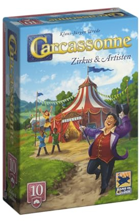 Hans im Glück, Carcassonne – Zirkus & Artisten (2025), Familienspiel | 10. Erweiterung mit neuen Plättchen und Meeple-Arten für 2-6 Spieler, 45-55 Minuten, Brettspiel ab 7 Jahren, Deutsch