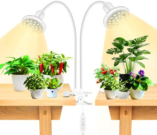 IMVSINCERE Lampe Horticole 20W LED spectre complet pour Plantes d'Intérieur avec 2 Ampoules de Culture LED 3500K+660nm E27 avec minuterie 4/8/12H Toutes phases de croissance – Blanc