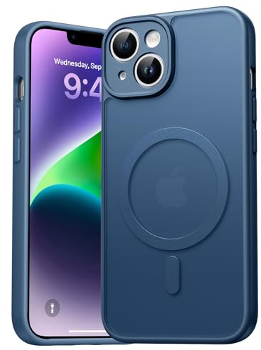 EASDNB für iPhone 14 Hülle für Magsafe mit Kameraschutz, Magnetisch Handyhülle für iPhone 14 Stoßfeste Kratzfeste Durchscheinende Matt Rückseite Schutzhülle für iPhone 14 Case, Blau