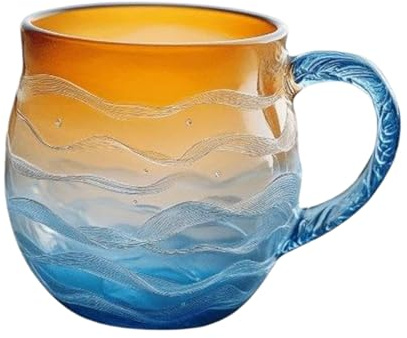zwxqe Tazze per caffè, bottiglia d'acqua in resina con manico, design tramonto mare, simpatica da caffè per donne, uomini, casa, cucina, ufficio, spiaggia, casa, bambini e adulti