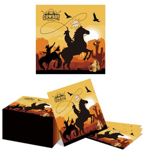 Kotkiddy 40 STK Western Cowboy Geburtstag Servietten Wild West Theme Papierservietten für Country Mottoparty Kinder Junggesellinnenabschied Tischdeko