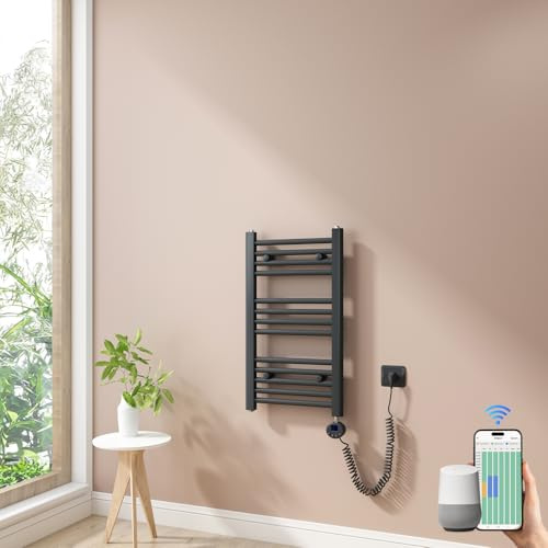 Heilmetz Toallero Eléctrico 700x400 mm, Termostato Inteligente WiFi para Baño, Control por App Tuya y Asistentes de Voz, Secatoallas Antracita 300W