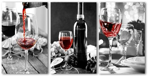 Yoljun 3 Weinposter Bilder Set, Wandbilder modern für die Küchen Deko Weinschränke, Schwarz Weiß Bilder Küche für Restaurant Esszimmer Bar, Wein Geschenk für Einzug Geburtstag Weihnachten, 30 × 40 CM