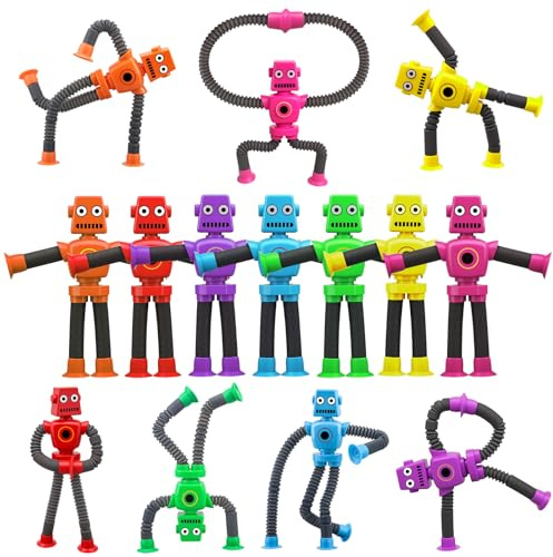 14PCS Transformable Fidget Spinner Roboter - Saugtasche Pop Tube Sensorische Spielzeug, Korb Strümpf Stuffer Set für Kinder Kleinkinder, Lustige Roboter Action Figur Biegbares Fidget Spielzeug