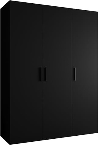 MEBLE KRYSPOL - Kleiderschrank - Garderobenschrank - 150 cm x 202 x 52 cm - Schrank mit Kleiderstange, 3 Türen - für Schlafzimmer, Flur - BARI, Schwarz, Griff Schwarz