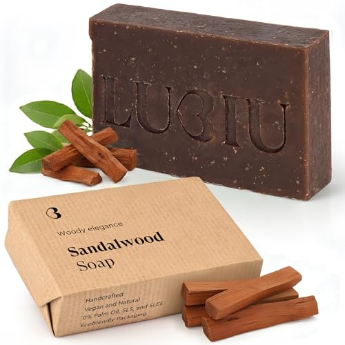 lubiu Sandelholz Seife Stück 100g - 3in1 Feste Duschseife Männer (Körper, Haare & Bart) - Naturseife Befreit von Schmutz & Öl - Feste Seife Männer - Duschseife Herren Festes Shampoo Herren