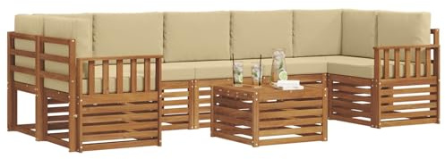 vidaXL Sofagarnituren 8 pcs Natur und Beige Massivholz Akazie, Elegantes Garten-Sofa, modernes Lounge-Set für draußen, langlebige Terrasse, gemütliche Sitzmöbel