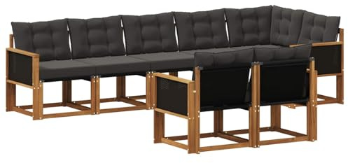 vidaXL Outdoor-Sofagarnitur mit Kissen 8 pcs Natürlich und Schwarz, Garten Loungemöbel, modernes Ecksofa, robust Sitzgruppe, Terrassenmöbel für Komfort