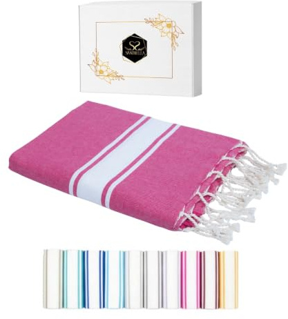 Sandrella Hamamtuch aus 100% recycelter Baumwolle Oeko-Tex tunesisches Strandtuch Sauna Damen & Herren 100x200cm schnelltrocknend I pink