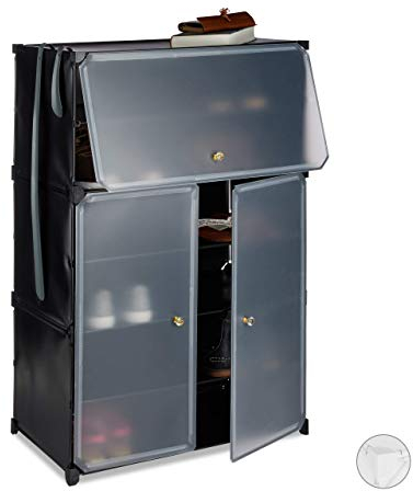 Relaxdays, schwarz Kunststoff Schuhschrank, XL Steckregal, Schuhregal f. 24 Paar, 6 Fächer mit Türen, HBT 94x61,5x31,5cm, 10024519_46, Schuhregal mit Türen