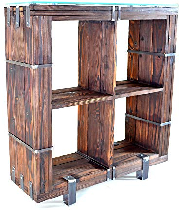 CHYRKA® Kommode Schrank Sideboard BORYSLAW Massivholz TV Board Loft Vintage Bar Industrie Design Handmade Holz Glas Metall (120 x 130 cm, Natur)