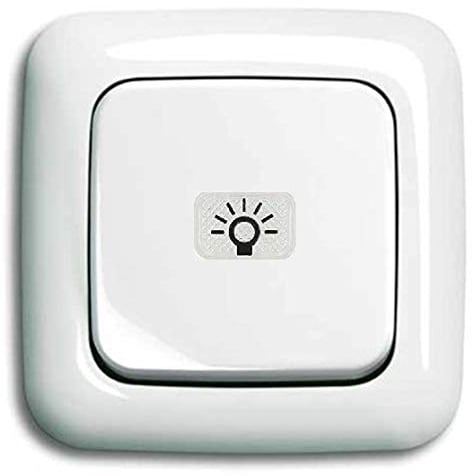 Busch-Jaeger (Original) Komplettset/Lichtschalter mit 1xTaster/Tastschalter permanent beleuchtet (2020 USGL)mit Wippe (Kalotte Symbol Licht)inkl. 1fach Rahmen-komplett einbaufertig alpinweiß Reflex SI