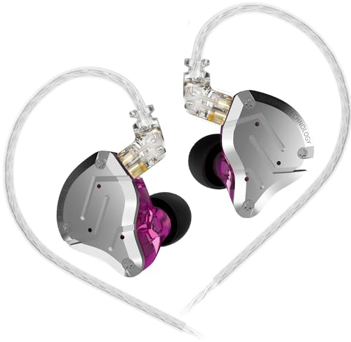 Gaming-Ohrhörer, KZ ZS10 Pro Gaming für IEM-Ohrhörer, KZ In-Ear-Monitor IEM HiFi-Ohrhörer mit 5 Treibern (4BA, 1DD) und abnehmbarem 0,75-mm-2-Pin-Kabel für Sänger, Violett, ohne Mikrofon