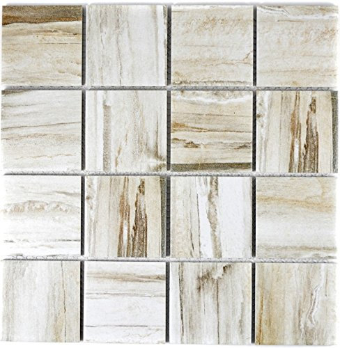 Keramikmosaik Mosaik Fliesen Mosaikfliesen Keramik Kachel beige Holz hell Fliesenspiegel Küchenrückwand Mosaikwand Wandverkleidung Thekenverkleidung Küchenfliese | 10 Mosaikmatten