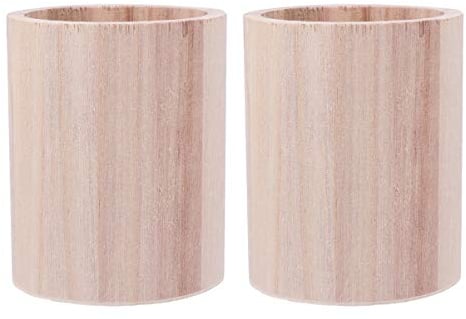 MILISTEN 2pcs Unfinished Wooden Pencil Holder Solid Wood Desk Pen Cup Pot Stationery Organizer for Home Office 8x8cm