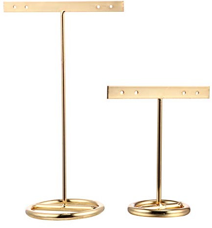 Cabilock 2 Stück Ohrring T Bar Stand Gold Metall Schmuck Displays Halter für Fotografie Display Requisiten Einzelhandelsgeschäft Tischdekoration
