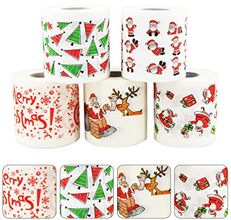 Artibetter Lot de 5 rouleaux de papier toilette sur le thème de Noël - Papier toilette de Noël pour décoration de Noël, décoration de fête, cadeaux