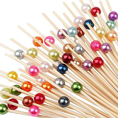 Cocktail Picks - 100 Count Fancy Toothpicks for Appetizers, Long Decorative Bamboo Skewers, 4.7 Wooden Sticks Martini Garnish for Holiday Party, Charcuterie Board Accessories