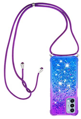 Paekear Handykette für Samsung Galaxy S9 Plus Hülle, Smartphone Necklace Glitzer Transparent Silikonhülle mit Band - Handyhülle Cover Case mit Stylische Kette zum umhängen, Lila & Blau