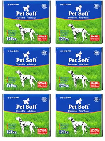 Pet Soft Hundewindeln-Einweg-Hundewindeln für Rüden,Inkontinenz-Windeln für Rüden,72 Stück,super saugfähige,geeignet für Hunde in der Saison, Inkontinenz, Reisen,S(12-19’’)