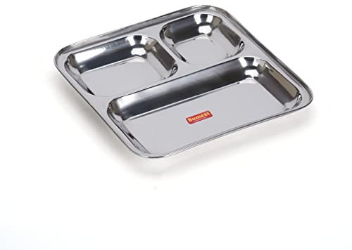 Sumeet Stainless Steel 3 in 1 Idli Wada Compartment plate/Snack Plate/Breakfast Plate 1Pc, 21.7cm Dia, Silver