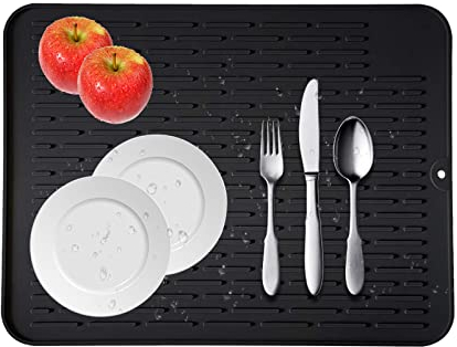 Tappetino Scolapiatti in Silicone Antiscivolo Resistente al Calore, 45 x 40 cm, per la Cucina di Posate, Nero