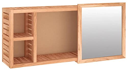vidaXL Spiegelschrank, Badschrank mit Schiebespiegel, Hängeschrank Badezimmerschrank mit 3 Fächern, Wandschrank Badmöbel, Massivholz Nussbaum