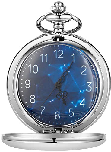 Tiong Vintage Smooth Quartz Pocket Watch Classic Fob Watch with Short Chain for Men Women on Birthday Anniversary Day Christmas Fathers Day, 1 Glatt-Silber, Antik