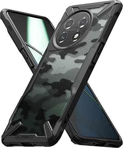 Ringke Fusion-X Kompatibel mit Oneplus 11 5G Hülle, [Fallschutz in Militärqualität] Handschlaufe Loch mit Fingerabdruckfest 3D Militär Muster - Camo Black