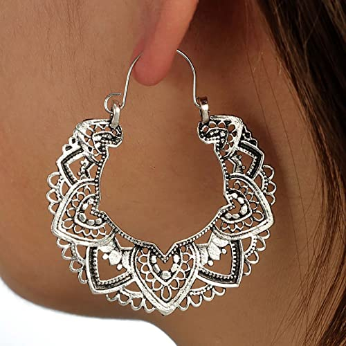 Atentuyi Boho Filigrane Silber Ohrringe - Zigeuner Tribal Vintage Statement Mandala Blume Baumeln Schmuck für Frauen und Mädchen