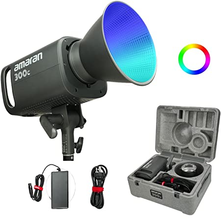 Aputure Amaran 300C RGBWW Vollfarb-LED-Videoleuchte, 300W Bi-Color 2500K bis 7500K Bowens Mount Dauerlicht Bluetooth App Control 9 System FX DC/AC-Netzteil Leiser Lüfter