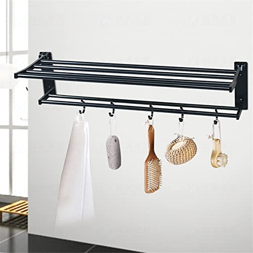 HIGOH Racks de Serviette, Porte-Serviette de Salle Den Porte-Serviette Murale, Porte-Serviettes En Aluminium, Cintre de Salle de Douche Murale, Pliable Avec Porte-Serviette À Crochet Accessoires de Sa