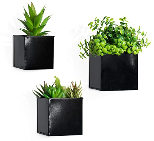 3pcs Jardinières Murales Carré Noir Pots de Fleurs Suspendus Métal Porte-Plante Murale Planteur Modernes Vertical Décoration Murale de Maison Balcon Jardin pour Plantes d'intérieur