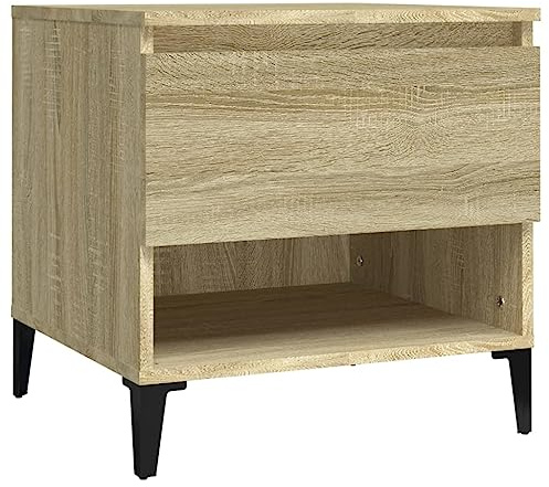 vidaXL Sonoma Oak Side Table with Drawer & Compartment - Modern Rectangular End Table for Couch, Tea, Coffee - Living Room, Bedroom Furniture with Metal Feet
