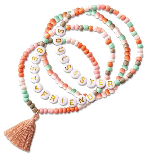Papierdrachen 4 Perlen-Armbänder in sanften Pastelltönen - mit Quaste - tolle Geschenkidee für jeden Anlass - schönes Accessoire