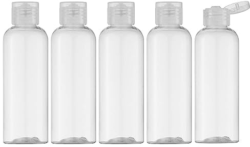 Toureal 100ML Flacon avec Flip Cap Vide (5 Pièces), Rechargeable Bouteille de Voyage pour Cosmétique avec Entonnoir (Chapeau Transparent)