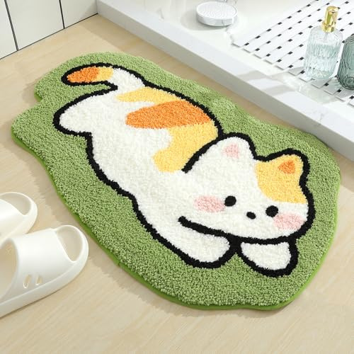 Molesun Niedliche Katze Badematte 50x80cm, Weich, Saugfähig, Waschbar | Niedlicher Rutschfester Badvorleger, 100% Mikrofaser-Badematten, für Badezimmer Dusche Schlafzimmer Küche, Maschinenwaschbar