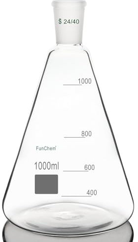 FunChem Erlenmeyer Flask 1000ml, Borosilicate Glass with 24/40 Standard Taper Joint & Graduations, Heat-Resistant Lab Flask for Laboratory Mixing & Boiling
