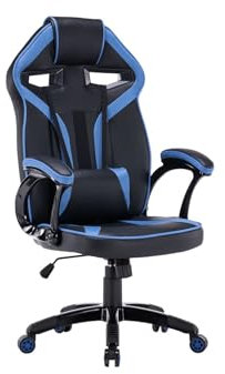 VBChome Bürostuhl Schwarz-Blau Öko-Leder Sessel Rotierend mit Hoch Reguliert Computerstuhl Arbeitsstuhl Gaming Stuhl Drehbarer Ergonomisch Entspannung Schwarz-Blau