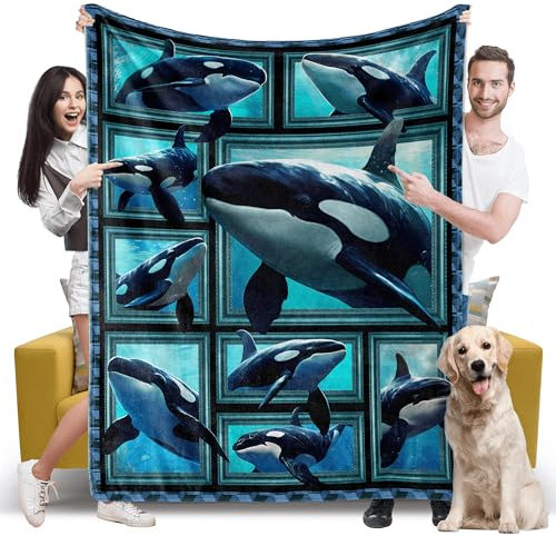 Killerwal Orca-Decke, Killerwal, Orca, Geschenke für Frauen und Männer, gemütliche, flauschige, weiche Überwurfdecke für Couch, Bett, Sofa, Reisen, leichte Plüsch-Flanell-Fleece-Decken und Überwürfe,