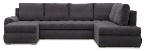 Mebligo - Ecksofa mit Schlaffunktion und Bettkasten Tokio II PRO, 300 cm Breit, Wohnzimmer Eckcouch Ottomane Rechts, Sofa Cord mit Bettfunktion - Sofa Grau (Poso 022)