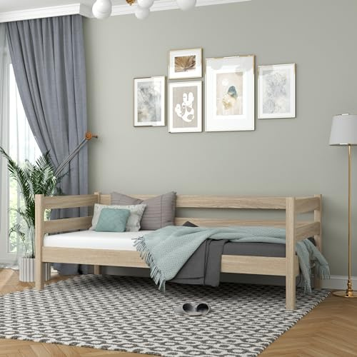 N-wood N01 Bett 120x200 cm aus Massiv Eichenholz, Bettgestel mit lattenrost, Einzelbett für Kinder, Jugendliche und Erwachsene, sichere abgerundete Kanten, empfohlen für Allergiker und Asthmatiker