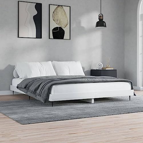 KTHLBRH Polsterbett Bett kopfteil bezug Bettgestell Hochglanz-Weiß 160x200 cm Holzwerkstoff