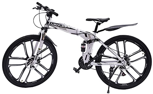 TESUGN Mountainbike Erwachsene 26 Zoll, 21 Gang Faltrad Klappfahrrad Erwachsene Fahrrad, Doppel V-Bremse Fahrrad Höhenverstellbar Klapprad Camping City Bike, Weiß