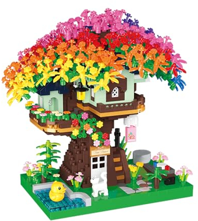 LULUFUN Bauklötze Set, Regenbogen Baumhaus Mini Baukasten für Erwachsene, Spielzeug Geschenke für Geburtstag, Weihnachten, Neujahr