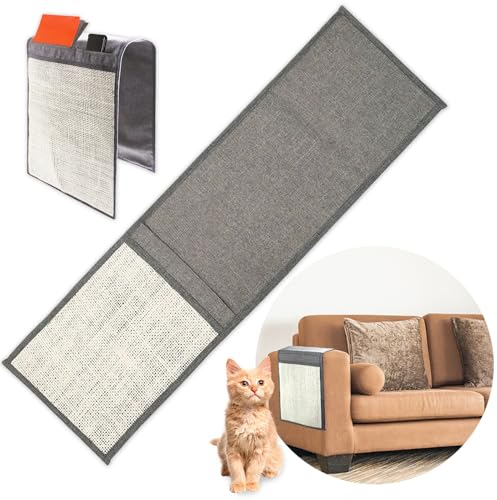 Rascador para Gatos con Organizador - Protector Sofa Arañazos Gatos - Medidas 120 * 40cm, Protector con Bolsillos de Almacenaje Juguetes, Mando TV y Smartphone - Fácil de Instalar